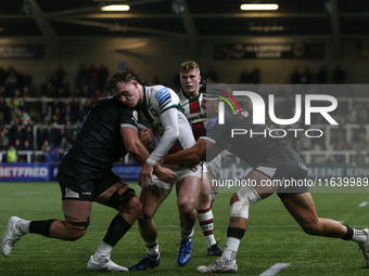 Leicester Tigers' Will Wand is tackled during the Gallagher Premiership match between Newcastle Falcons and Leicester Tigers at Kingston Par...