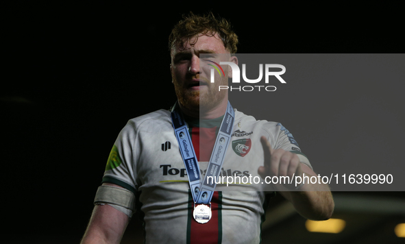 Ollie Chessum of Leicester Tigers participates in the Gallagher Premiership match between Newcastle Falcons and Leicester Tigers at Kingston...