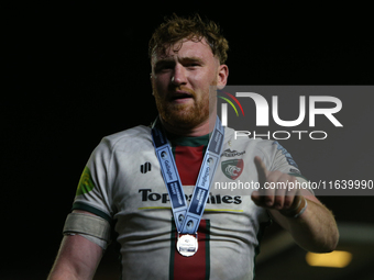 Ollie Chessum of Leicester Tigers participates in the Gallagher Premiership match between Newcastle Falcons and Leicester Tigers at Kingston...