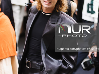 Thomas Raggi of Maneskin attends the Ferrari Fashion Show during the Milan Womenswear Spring/Summer 2025 in Milan, Italy, on September 21, 2...