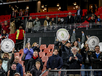 FC Utrecht fans hold the championship trophy during the match between Utrecht and RKC at Stadium de Galgenwaard for the 2024-2025 season in...