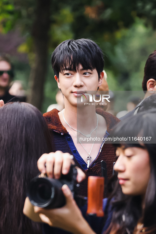 Jin of BTS attends the Gucci Fashion Show during the Milan Womenswear Spring/Summer 2025 in Milan, Italy, on September 27, 2024 