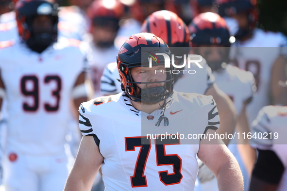 Princeton Tigers players come out on the field before the start of the NCAA football game against the Columbia Lions at Robert K. Kraft Fiel...