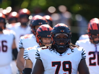 Princeton Tigers players come out on the field before the start of the NCAA football game against the Columbia Lions at Robert K. Kraft Fiel...