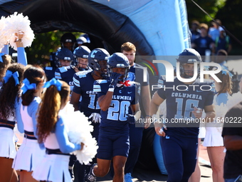 Columbia Lions players head out onto the field before the start of the NCAA football game against the Princeton Tigers at Robert K. Kraft Fi...