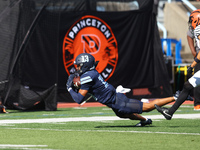 Columbia Lions wide receiver Edan Stagg #13 makes the catch during the NCAA football game against the Princeton Tigers at Robert K. Kraft Fi...