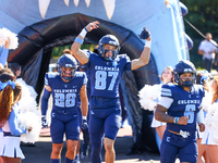 Columbia Lions players head out onto the field before the start of the NCAA football game against the Princeton Tigers at Robert K. Kraft Fi...