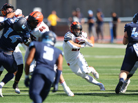 Princeton Tigers running back Ethan Clark #21 participates in the NCAA football game against the Columbia Lions at Robert K. Kraft Field at...