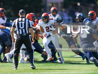 Princeton Tigers running back Ethan Clark #21 participates in the NCAA football game against the Columbia Lions at Robert K. Kraft Field at...