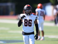 Princeton Tigers wide receiver AJ Barber #86 participates in the NCAA football game against the Columbia Lions at Robert K. Kraft Field at L...