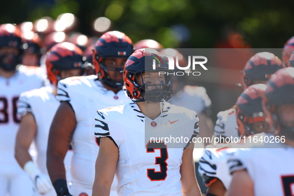 Princeton Tigers players come out on the field before the start of the NCAA football game against the Columbia Lions at Robert K. Kraft Fiel...