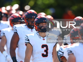 Princeton Tigers players come out on the field before the start of the NCAA football game against the Columbia Lions at Robert K. Kraft Fiel...