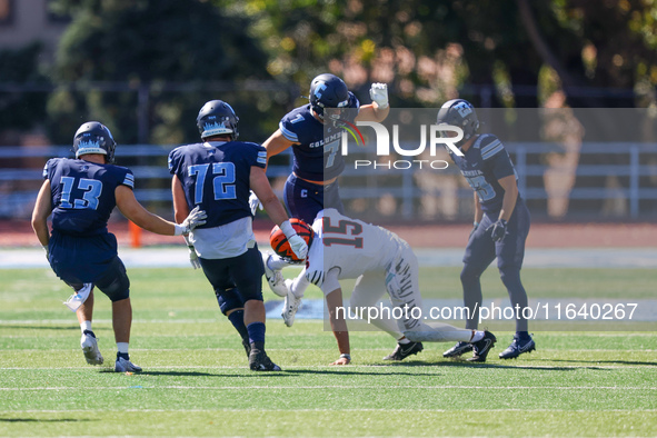 Princeton Tigers quarterback Blaine Hipa #15 participates in the NCAA football game against the Columbia Lions at Robert K. Kraft Field at L...