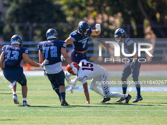 Princeton Tigers quarterback Blaine Hipa #15 participates in the NCAA football game against the Columbia Lions at Robert K. Kraft Field at L...