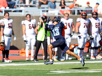 Columbia Lions wide receiver Edan Stagg #13 searches for the ball during the NCAA football game against the Princeton Tigers at Robert K. Kr...