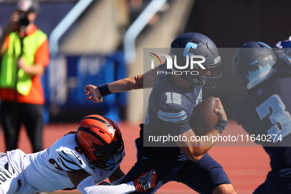 Columbia Lions quarterback Chase Goodwin #15 turns the corner to score during the NCAA football game against the Princeton Tigers at Robert...