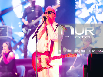 Umberto Tozzi performs live during the L'ultima Notte Rosa The Final Tour at Unipol Forum Assago in Milan, Italy, on October 5, 2024 (