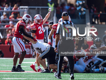 Wisconsin Badgers safety Hunter Wohler #24 celebrates a third down stop against the Purdue Boilermakers at Camp Randall Stadium in Madison,...