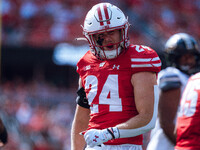 Wisconsin Badgers safety Hunter Wohler #24 celebrates a hard hit against the Purdue Boilermakers at Camp Randall Stadium in Madison, Wiscons...