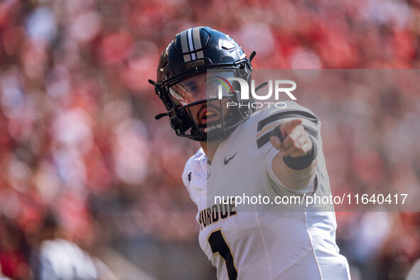 Purdue Boilermakers quarterback Hudson Card #1 lines up as a wide out against the Wisconsin Badgers at Camp Randall Stadium in Madison, Wisc...