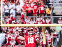 Wisconsin Badgers quarterback Braedyn Locke #18 throws a deep pass against the Purdue Boilermakers at Camp Randall Stadium in Madison, Wisco...