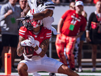 Wisconsin Badgers wide receiver Trech Kekahuna #2 catches a touchdown pass against the Purdue Boilermakers at Camp Randall Stadium in Madiso...