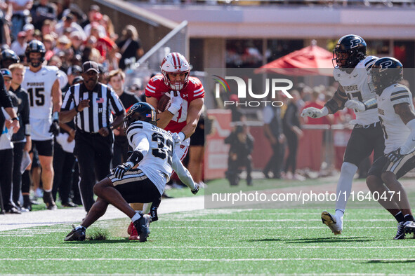 Wisconsin Badgers tight end JT Seagreaves #41 catches a pass against the Purdue Boilermakers at Camp Randall Stadium in Madison, Wisconsin,...