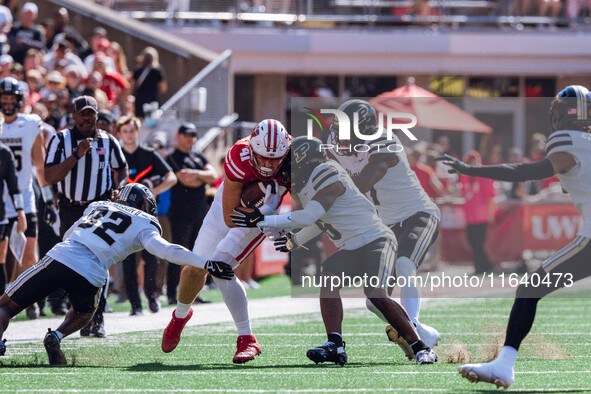 Wisconsin Badgers tight end JT Seagreaves #41 catches a pass against the Purdue Boilermakers at Camp Randall Stadium in Madison, Wisconsin,...