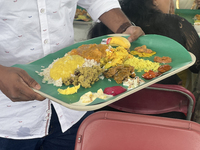 A traditional sadya meal is served during the Onam Festival in Woodbridge, Ontario, Canada, on September 07, 2024. Onam is a major annual ev...