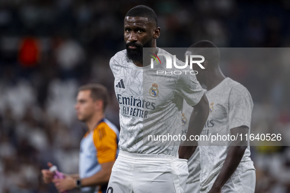 Antonio Rudiger of Real Madrid CF is seen during the La Liga EA Sports 2024/25 football match between Real Madrid CF and Villarreal CF at Es...