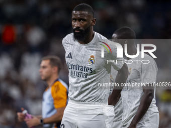 Antonio Rudiger of Real Madrid CF is seen during the La Liga EA Sports 2024/25 football match between Real Madrid CF and Villarreal CF at Es...