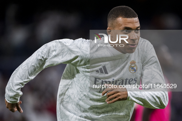 Kylian Mbappe of Real Madrid CF is seen during the La Liga EA Sports 2024/25 football match between Real Madrid CF and Villarreal CF at Esta...