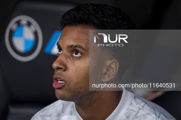 Rodrygo Silva de Goes of Real Madrid CF sits on the bench during the La Liga EA Sports 2024/25 football match between Real Madrid CF and Vil...