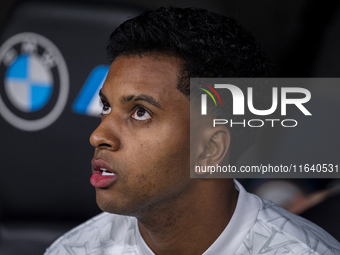 Rodrygo Silva de Goes of Real Madrid CF sits on the bench during the La Liga EA Sports 2024/25 football match between Real Madrid CF and Vil...