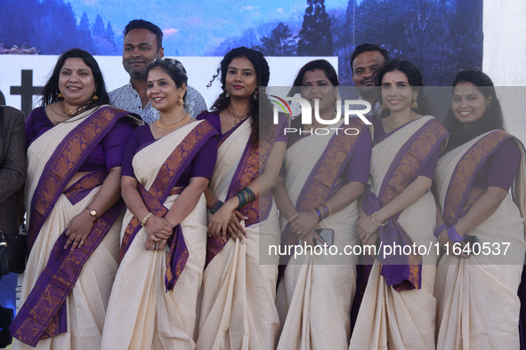 Women dress in sarees during the Onam Festival in Woodbridge, Ontario, Canada, on September 7, 2024. Onam is a major annual event for Malaya...