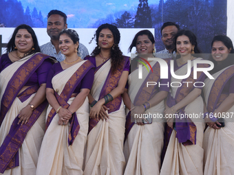 Women dress in sarees during the Onam Festival in Woodbridge, Ontario, Canada, on September 7, 2024. Onam is a major annual event for Malaya...