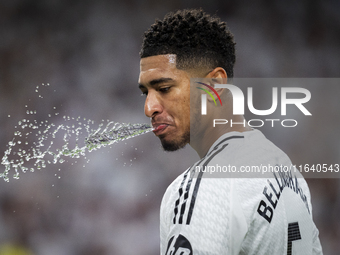 Jude Bellingham of Real Madrid CF spits water during the La Liga EA Sports 2024/25 football match between Real Madrid CF and Villarreal CF a...