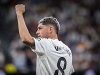 Federico Valverde of Real Madrid CF cheers the fans during the La Liga EA Sports 2024/25 football match between Real Madrid CF and Villarrea...