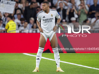 Kylian Mbappe of Real Madrid CF is seen during the La Liga EA Sports 2024/25 football match between Real Madrid CF and Villarreal CF at Esta...