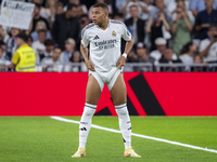 Kylian Mbappe of Real Madrid CF is seen during the La Liga EA Sports 2024/25 football match between Real Madrid CF and Villarreal CF at Esta...