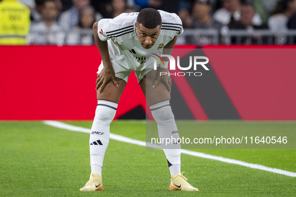 Kylian Mbappe of Real Madrid CF is seen during the La Liga EA Sports 2024/25 football match between Real Madrid CF and Villarreal CF at Esta...