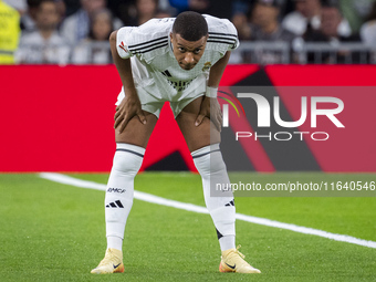 Kylian Mbappe of Real Madrid CF is seen during the La Liga EA Sports 2024/25 football match between Real Madrid CF and Villarreal CF at Esta...