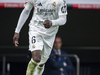 Eduardo Camavinga of Real Madrid CF is in action with the ball during the La Liga EA Sports 2024/25 football match between Real Madrid CF an...