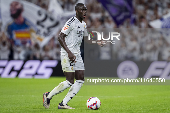 Ferland Mendy of Real Madrid CF is in action with the ball during the La Liga EA Sports 2024/25 football match between Real Madrid CF and Vi...