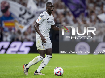 Ferland Mendy of Real Madrid CF is in action with the ball during the La Liga EA Sports 2024/25 football match between Real Madrid CF and Vi...