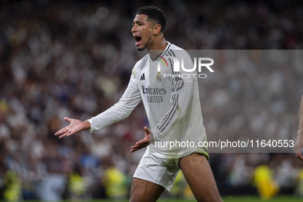 Jude Bellingham of Real Madrid CF screams during the La Liga EA Sports 2024/25 football match between Real Madrid CF and Villarreal CF at Es...