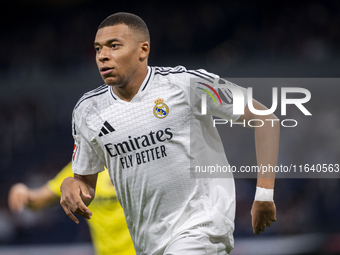 Kylian Mbappe of Real Madrid CF is seen during the La Liga EA Sports 2024/25 football match between Real Madrid CF and Villarreal CF at Esta...