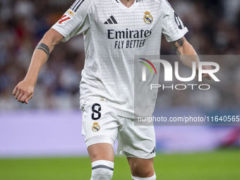 Federico Valverde of Real Madrid CF is in action with the ball during the La Liga EA Sports 2024/25 football match between Real Madrid CF an...