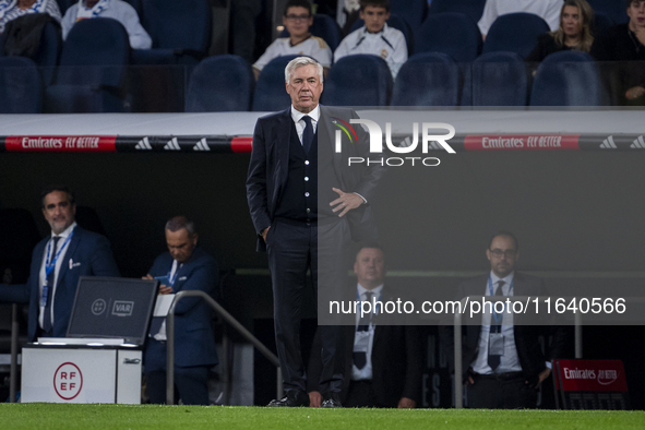 Carlo Ancelotti, head coach of Real Madrid CF, is seen during the La Liga EA Sports 2024/25 football match between Real Madrid CF and Villar...