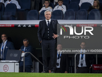 Carlo Ancelotti, head coach of Real Madrid CF, is seen during the La Liga EA Sports 2024/25 football match between Real Madrid CF and Villar...